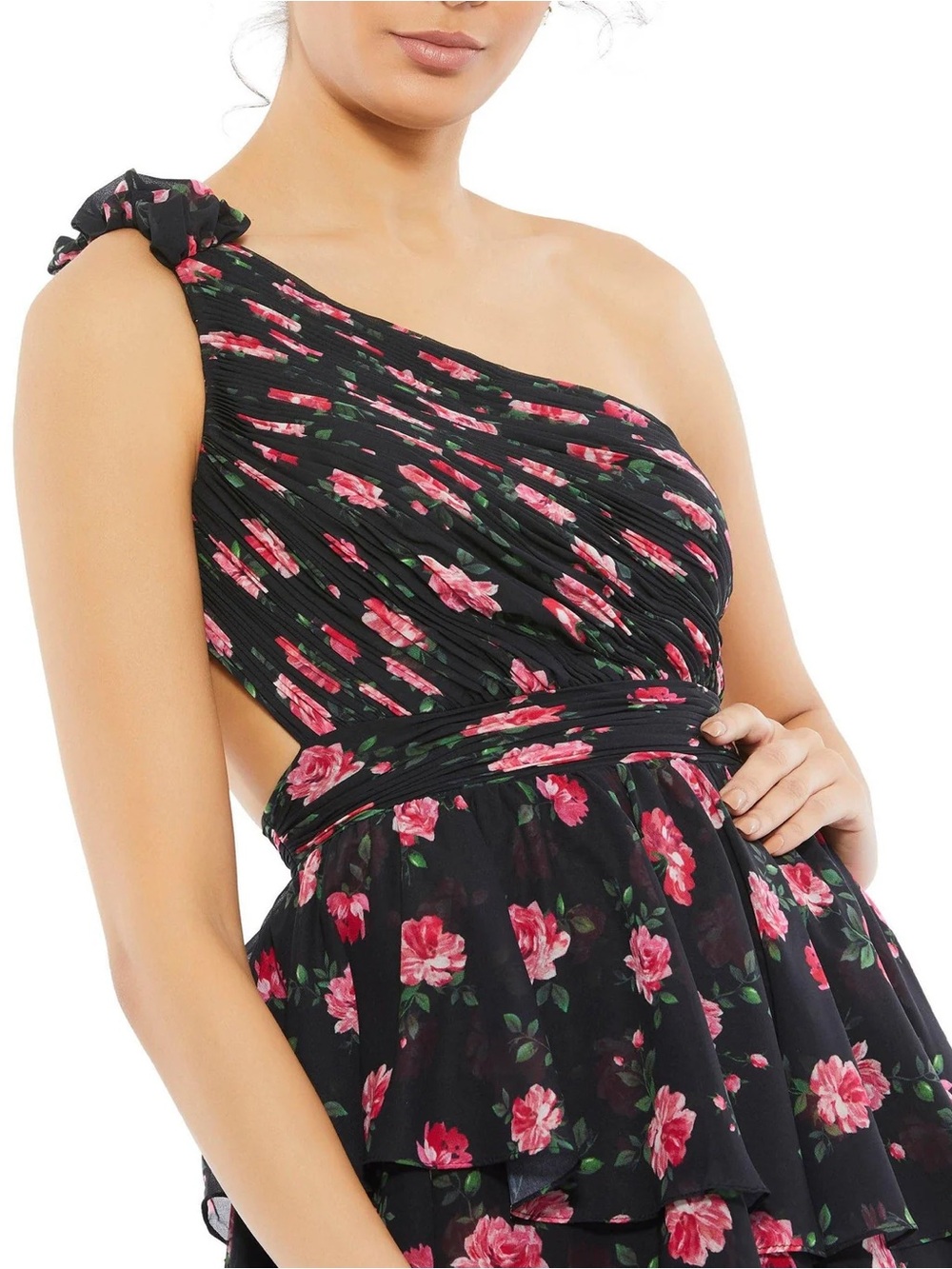 Mac Duggal Floral One Shoulder High Low Dress - Picture 3 of 3